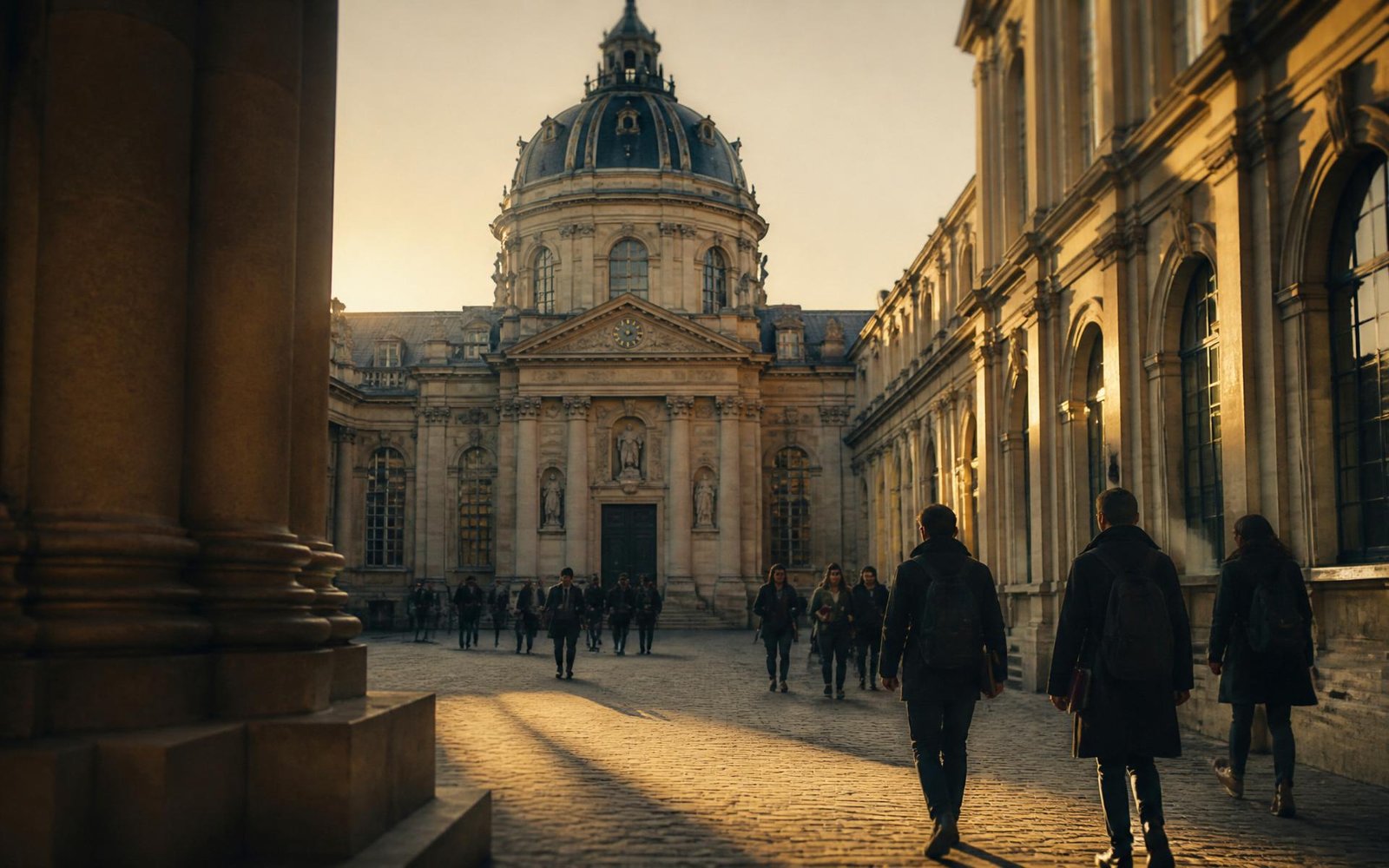 Pátio histórico de universidade francesa ao entardecer